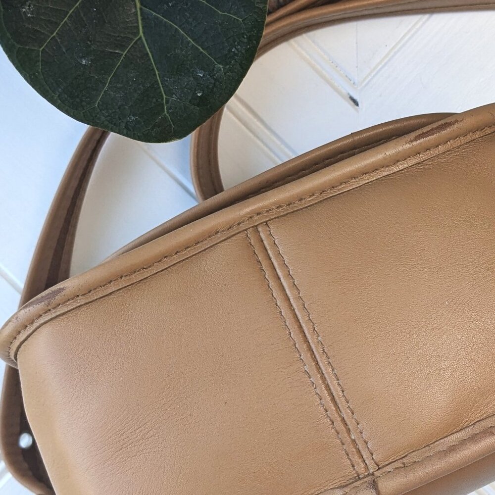 Camel Leather Small Flap Saddle Crossbody Bag - Picture 8 of 11